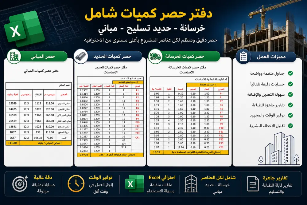 إعداد حصر كميات إنشائي احترافي خرسانة وحديد ومباني
