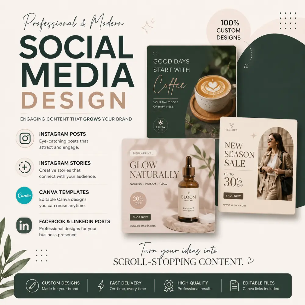 تصميم بوستات ومنشورات احترافية للسوشيال ميديا Instagram و Facebook و LinkedIn