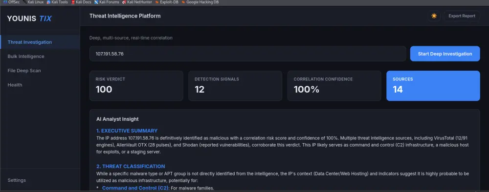 Threat Intelligence Platform (Soc Investigation Tool)