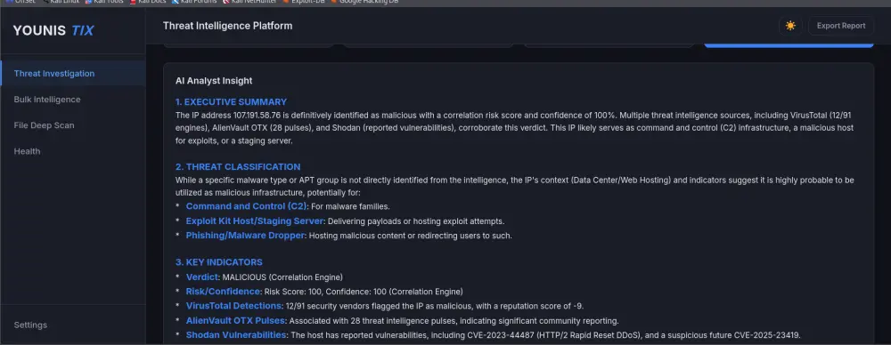 Threat Intelligence Platform (Soc Investigation Tool)