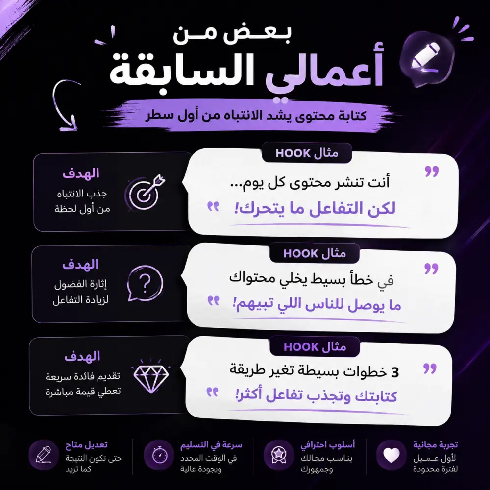 محتوى يخلي محتواك مفهوم للناس من أول سطر، يناسب جميع المجال.