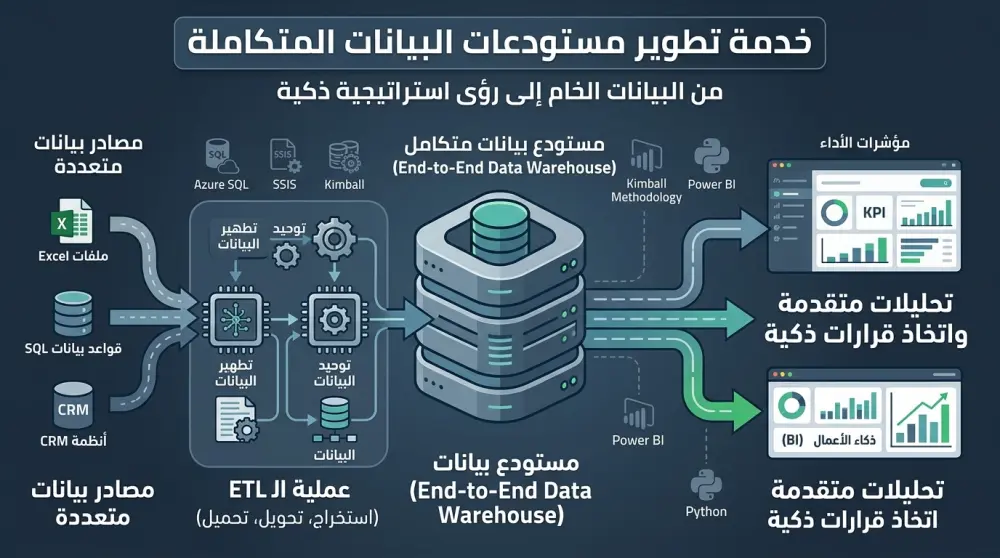 تطوير وبناء مستودع بيانات متكامل (End-to-End Data Warehouse) لاتخاذ قرارات ذكية.
