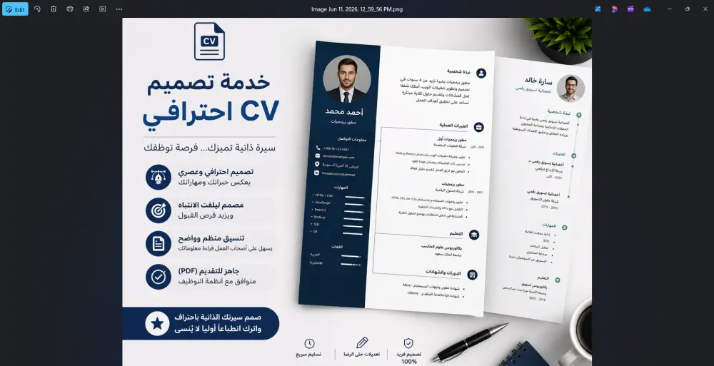 إعداد وتصميم سيرة ذاتية (CV) بشكل احترافي ومتوافق مع متطلبات التوظيف الحديثة