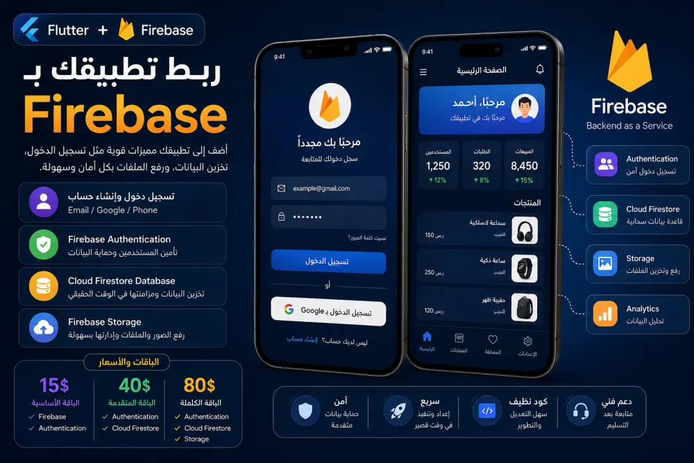 ربط تطبيق Flutter بـ Firebase (Authentication + Database)