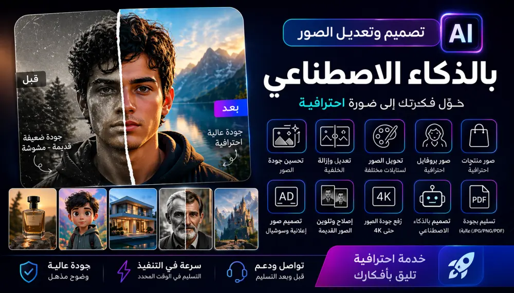 اقوم بصنع وتعديل وتحسين جوده الصور بالذكاء الاصطناعي سواء للاستخدام الشخصي او التجاري