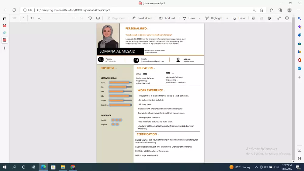 اعداد سيره ذاتية احترافية (CV) / انشاء وتعديل ملفات كافة برامج المايكروسوفت