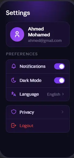 تصميم شاشة Settings بـ Flutter