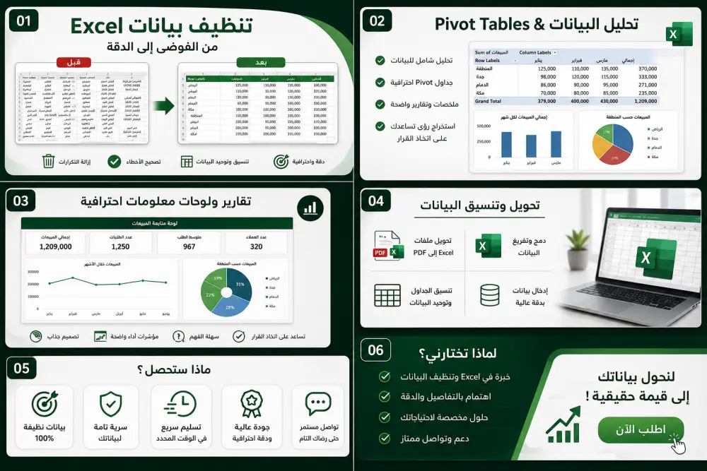 إدخال بيانات احترافي وتنظيفها على Excel (خدمة دقيقة وخالية من الأخطاء)