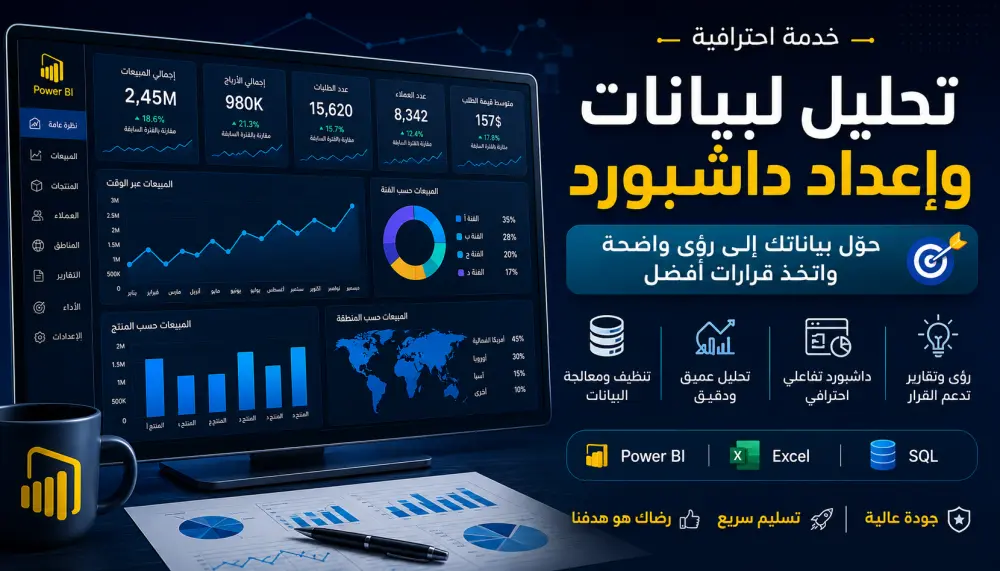 سأحول بياناتك الي داشبورد تفاعلي يكشف فرص النمو و يسهل اتخاذ القرارات power bi ,Excel