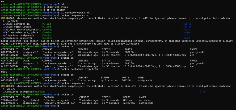 سأقوم بعمل Dockerization لمشروعك وإنشاء Docker Compose جاهز للتشغيل