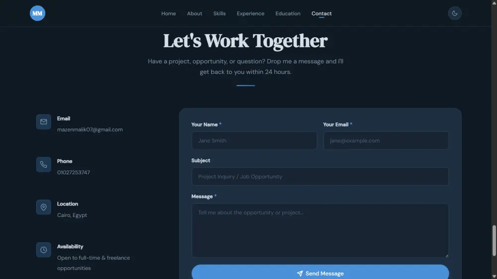 تصميم وتطوير موقع Portfolio احترافي باستخدام HTML وCSS وJavaScript