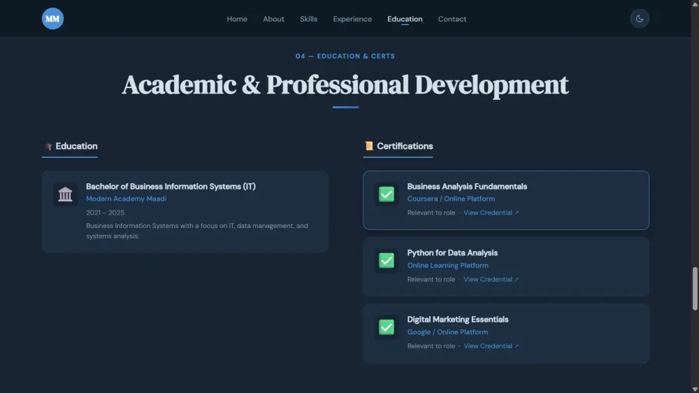 تصميم وتطوير موقع Portfolio احترافي باستخدام HTML وCSS وJavaScript