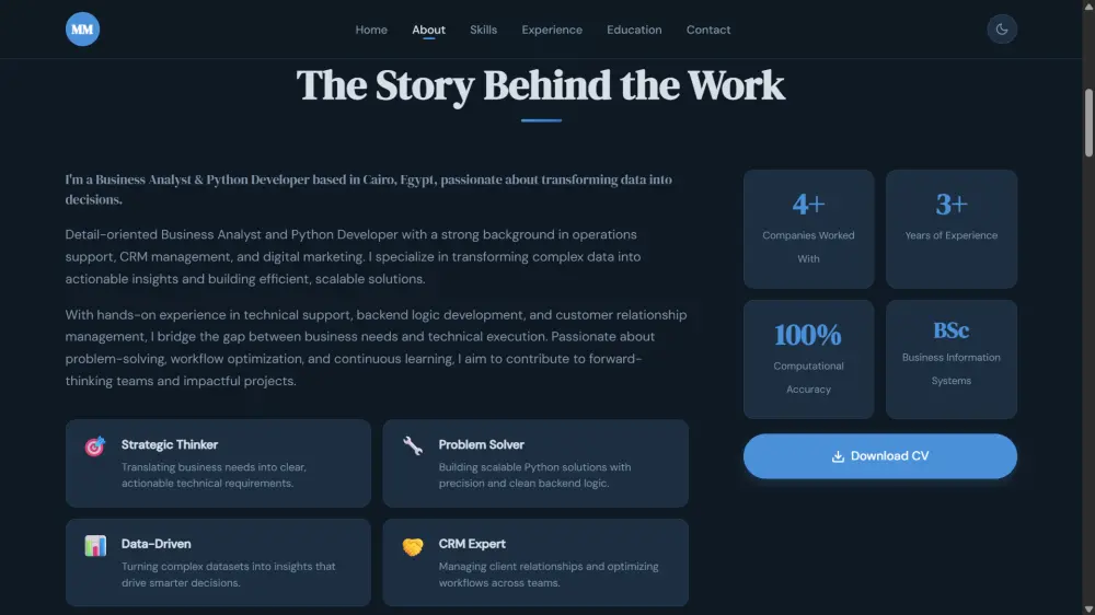 تصميم وتطوير موقع Portfolio احترافي باستخدام HTML وCSS وJavaScript