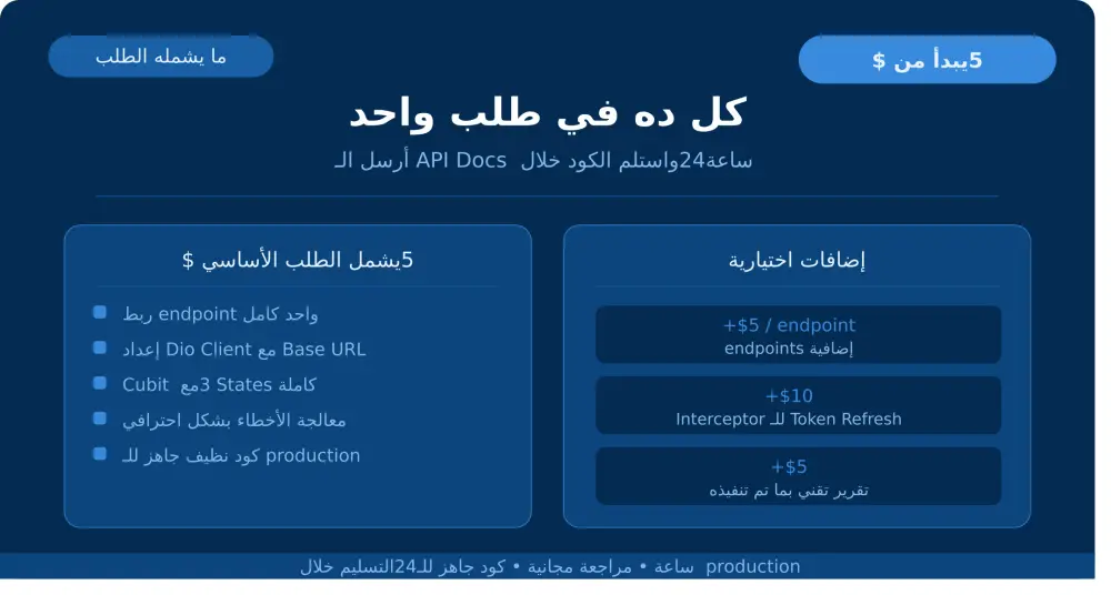 ربط API بتطبيق Flutter (Dio + Cubit)