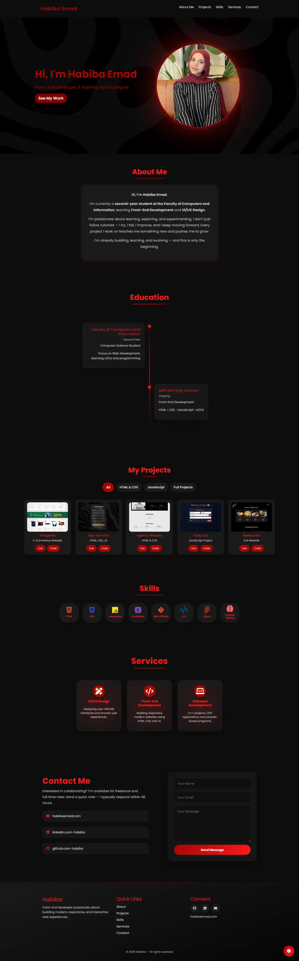 سأقوم بتصميم موقع بورتفوليو احترافي (Portfolio Website) لعرض أعمالك ومهاراتك بشكل منظم وجذاب يساعدك على التميز أمام العملاء وأصحاب العمل.