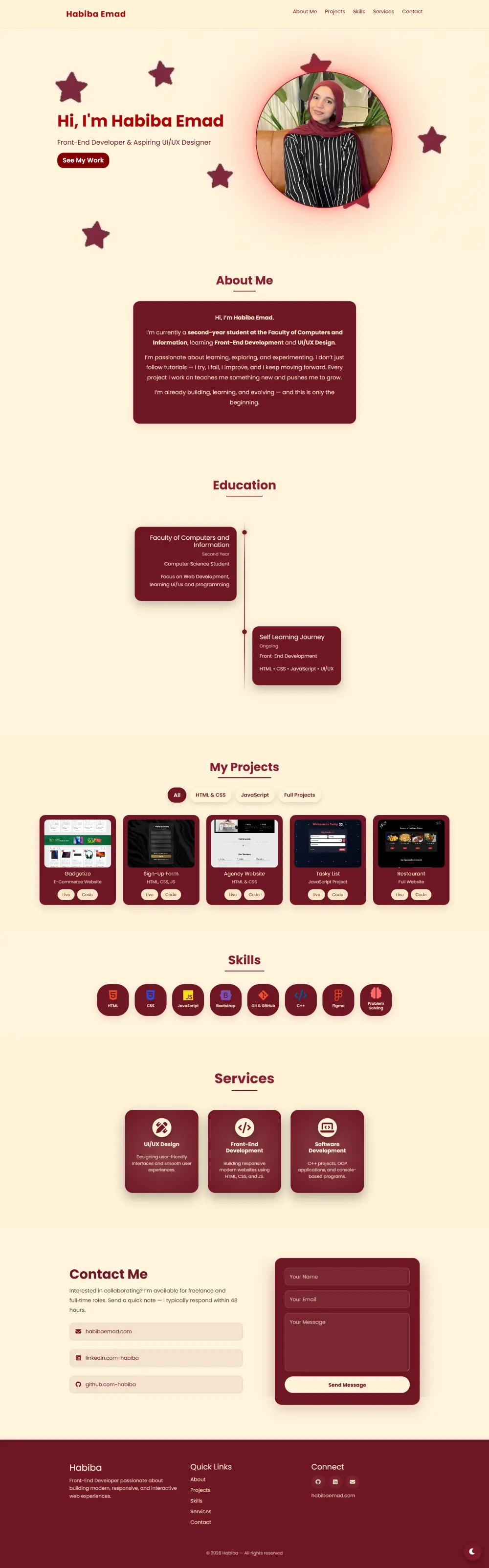 سأقوم بتصميم موقع بورتفوليو احترافي (Portfolio Website) لعرض أعمالك ومهاراتك بشكل منظم وجذاب يساعدك على التميز أمام العملاء وأصحاب العمل.
