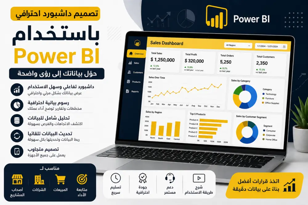 سأقوم بإنشاء داشبورد احترافي باستخدام Power BI لعرض وتحليل بياناتك