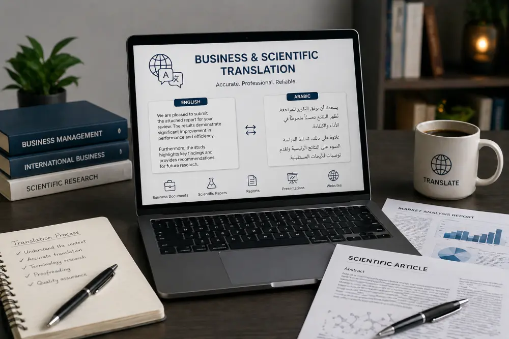 ترجمة احترافية للنصوص التجارية والعلمية بدقة عالية