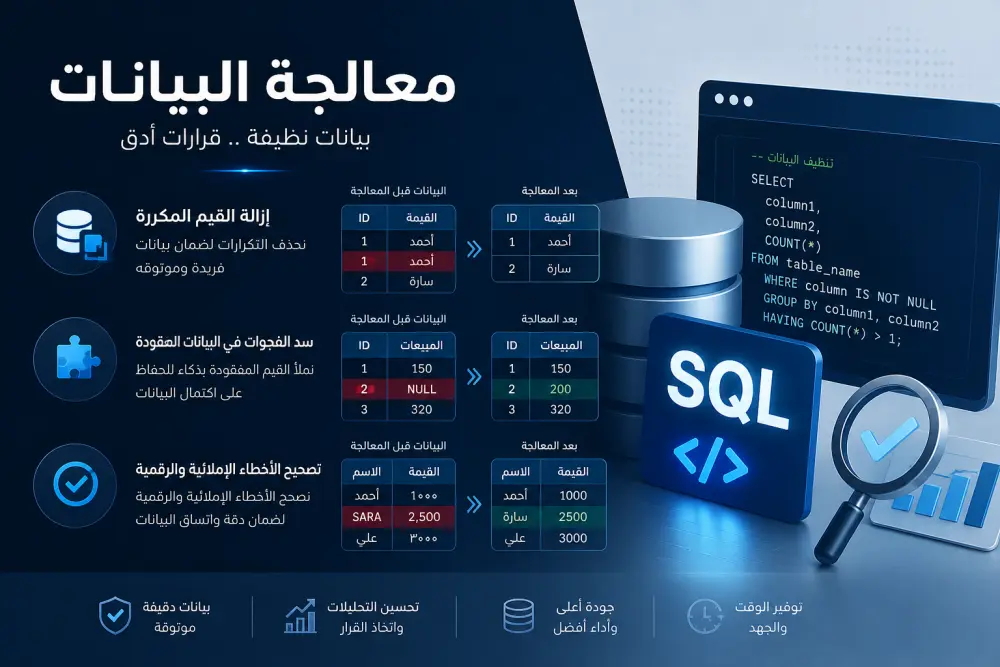 تنظيف ومعالجة البيانات الضخمة وتجهيزها للتحليل باستخدام SQL