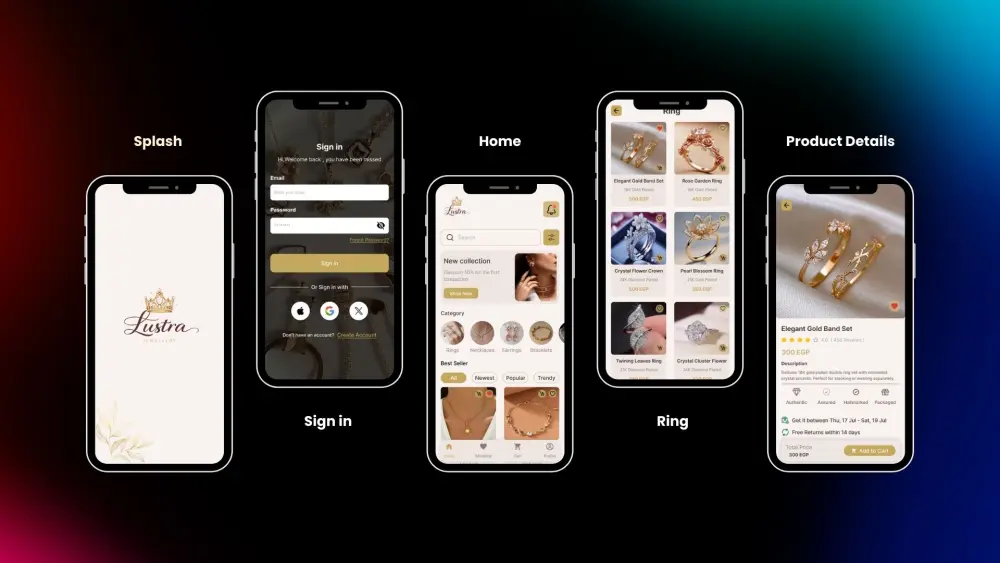 تصميم واجهات تطبيقات مجوهرات بشكل فاخر (Jewelry UI Design)