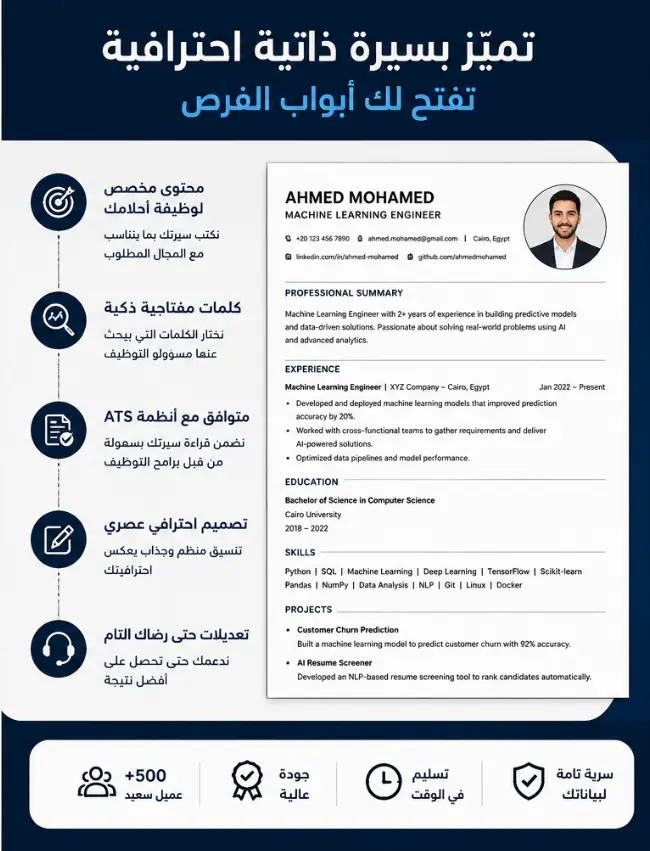 تصميم سيرة ذاتية (CV) احترافية ومتوافقة مع أنظمة ATS لزيادة فرص قبولك
