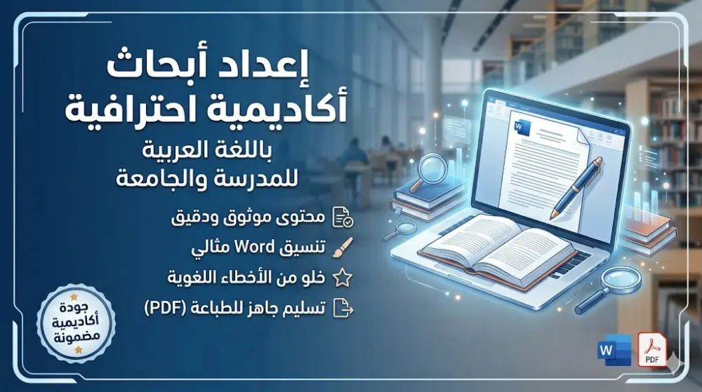 إعداد أبحاث أكاديمية احترافية باللغة العربية (مدرسية وجامعية)