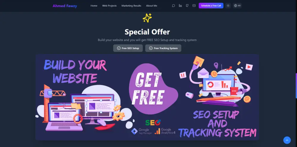 تصميم وتطوير موقع بورتفوليو احترافي (React / Next.js ) متوافق مع SEO