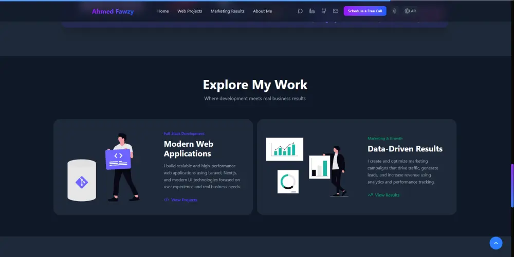 تصميم وتطوير موقع بورتفوليو احترافي (React / Next.js ) متوافق مع SEO
