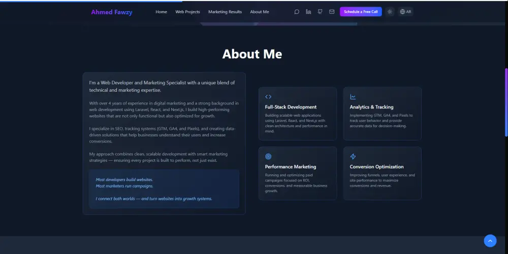 تصميم وتطوير موقع بورتفوليو احترافي (React / Next.js ) متوافق مع SEO