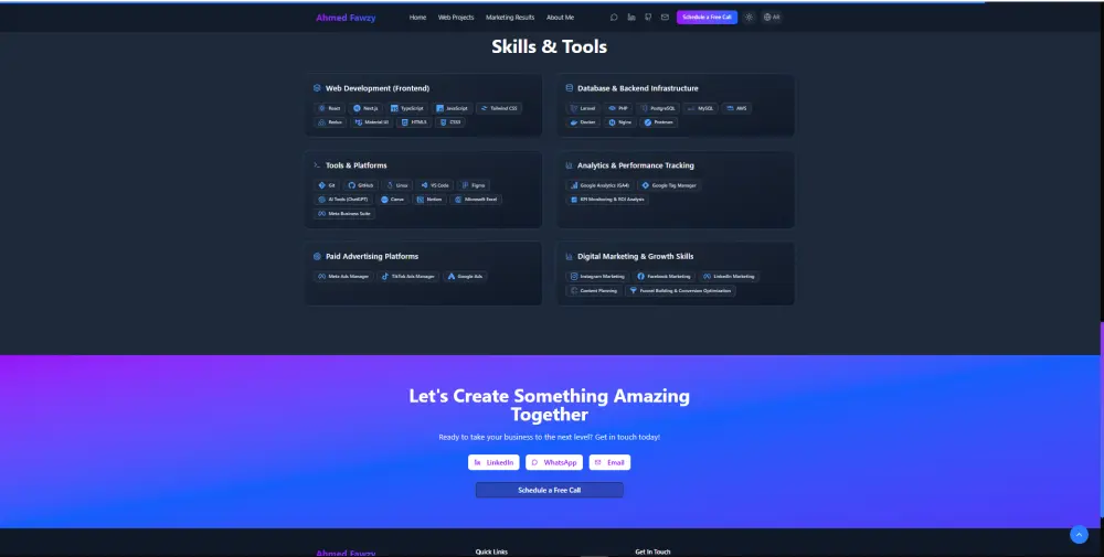 تصميم وتطوير موقع بورتفوليو احترافي (React / Next.js ) متوافق مع SEO