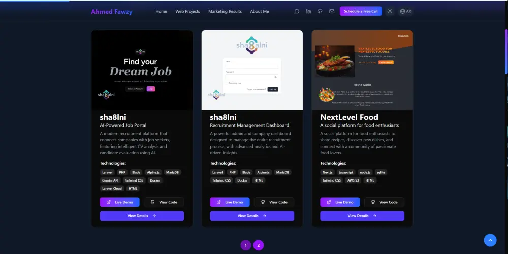 تصميم وتطوير موقع بورتفوليو احترافي (React / Next.js ) متوافق مع SEO
