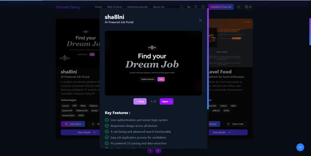تصميم وتطوير موقع بورتفوليو احترافي (React / Next.js ) متوافق مع SEO