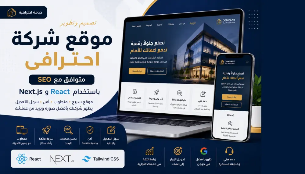 تصميم موقع شركة احترافي متوافق مع SEO باستخدام React و Next.js
