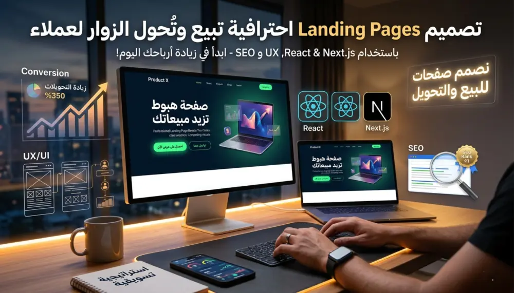 سأقوم بتصميم Landing Page احترافية متوافقة مع محركات البحث