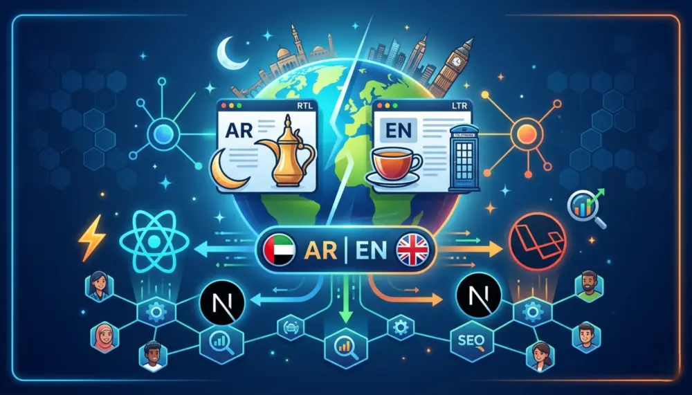 سأضيف أكثر من لغة لموقعك React أو Next.js أو Laravel