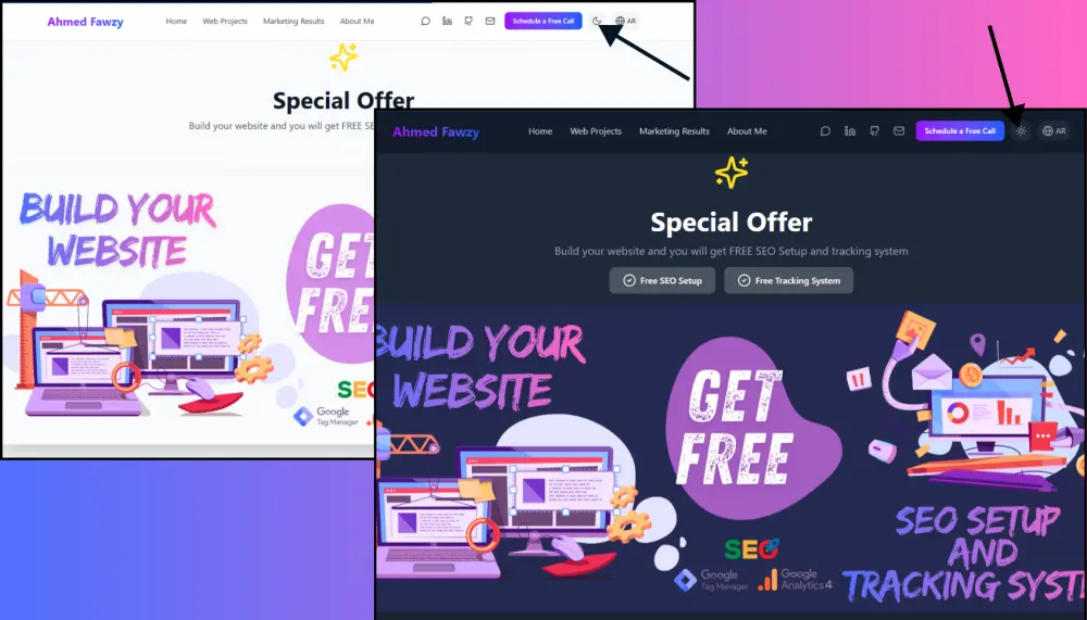 سأضيف نظام Dark & Light Mode لموقع React /Next.js / Laravel