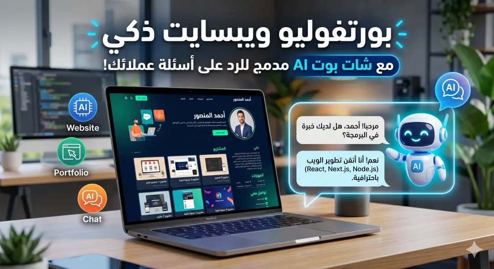 برمجة موقع "بورتفوليو" احترافي مع بوت ذكاء اصطناعي مدمج للرد على الاستفسارات