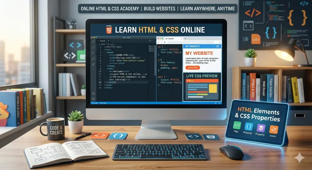 أقوم بتعليمك كيفية إنشاء صفحة موقع رئيسية بسيطة باستخدام HTML & CSS