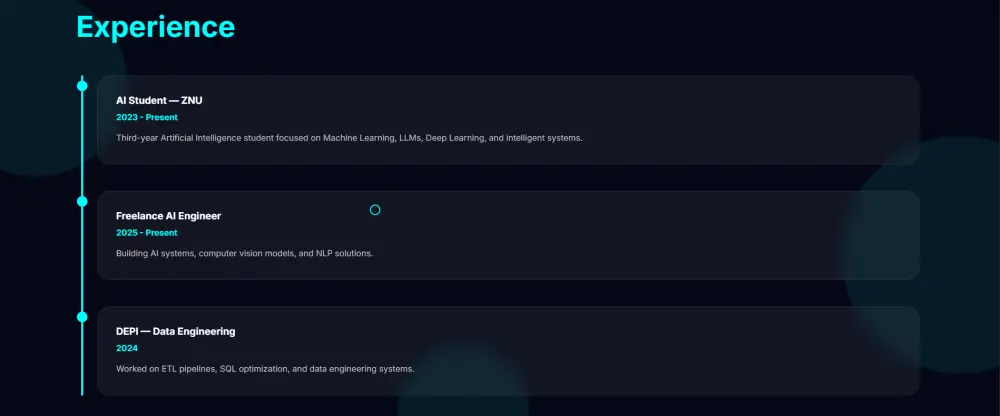 تصميم موقع شخصي (Portfolio) مخصص باستخدام HTML, CSS, JS.