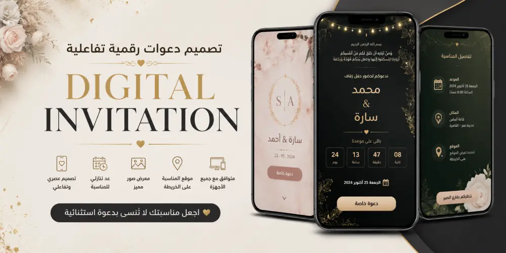 صميم دعوة رقمية تفاعلية (Digital Invitation) احترافية باستخدام HTML وCSS وJavaScript