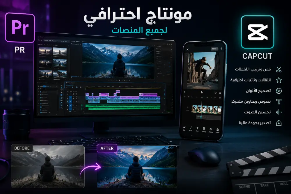 سأقوم بمونتاج فيديو احترافي لليوتيوب والسوشيال ميديا بجودة عالية