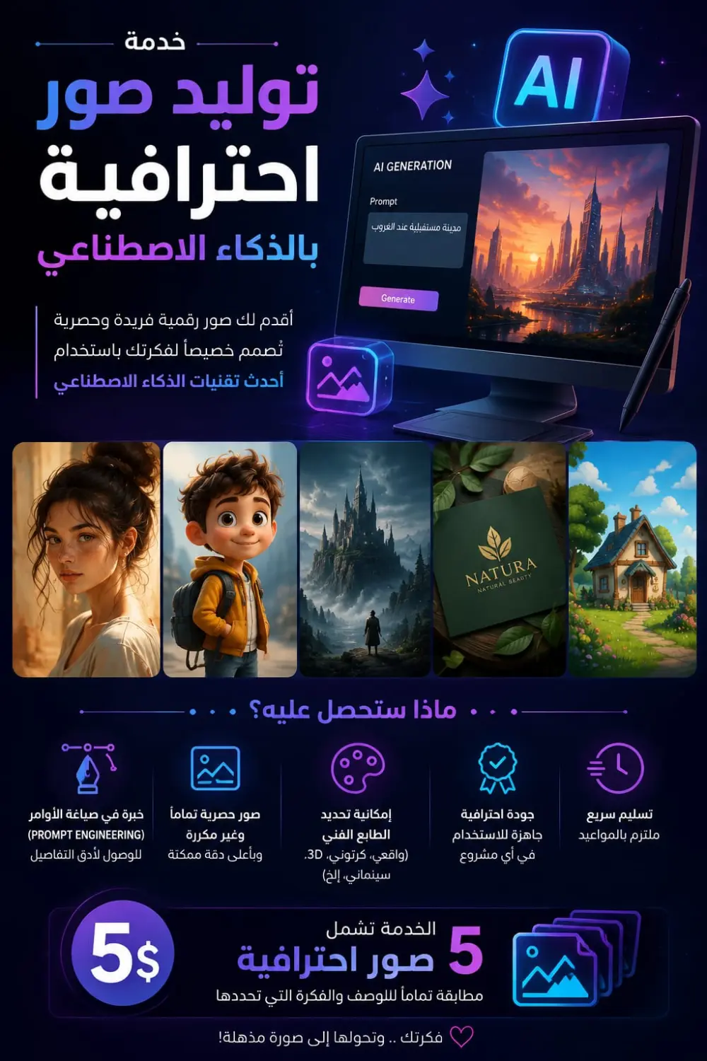 خدمة توليد صور بالذكاء الاصطناعى ب 5 دولار