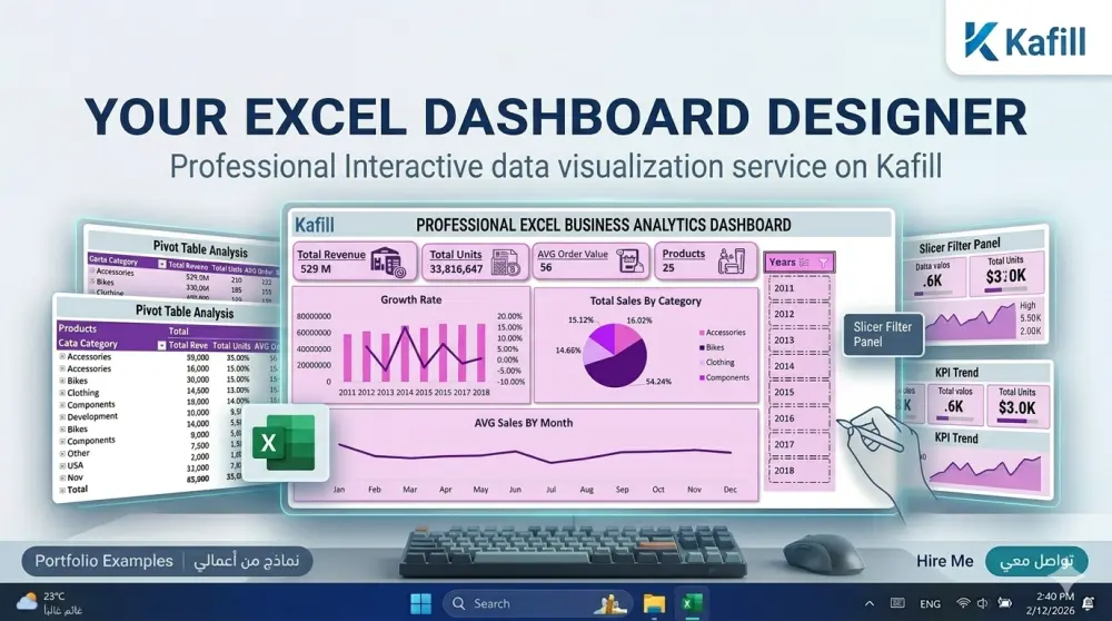 تصميم لوحات تحكم (Dashboards) تفاعلية باستخدام الـ Pivot Tables والـ Slicers لسهولة التنقل بين السنوات والأقسام.