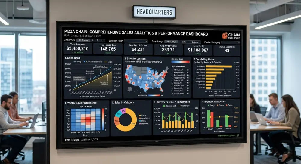تصميم لوحة تحكم (Dashboard) احترافية لتحليل مبيعات وأداء الشركات
