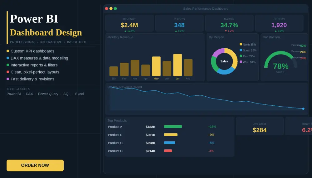 تصميم لوحة تقرير تفاعلي Dashboard باستخدام Power BI
