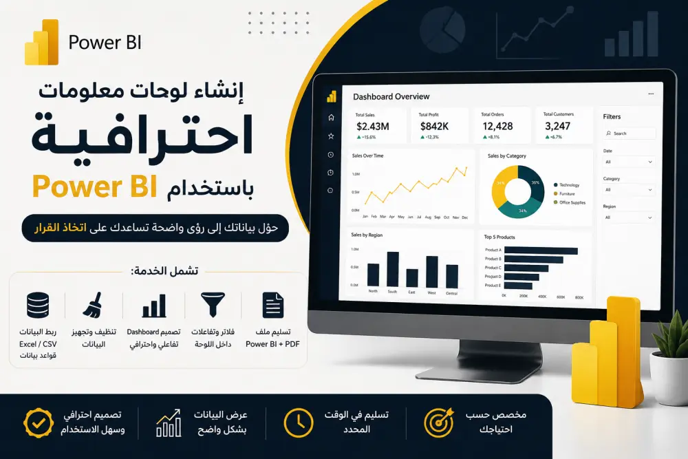 سأقوم بتصميم Dashboard احترافية باستخدام Power BI مع Charts تفاعلية