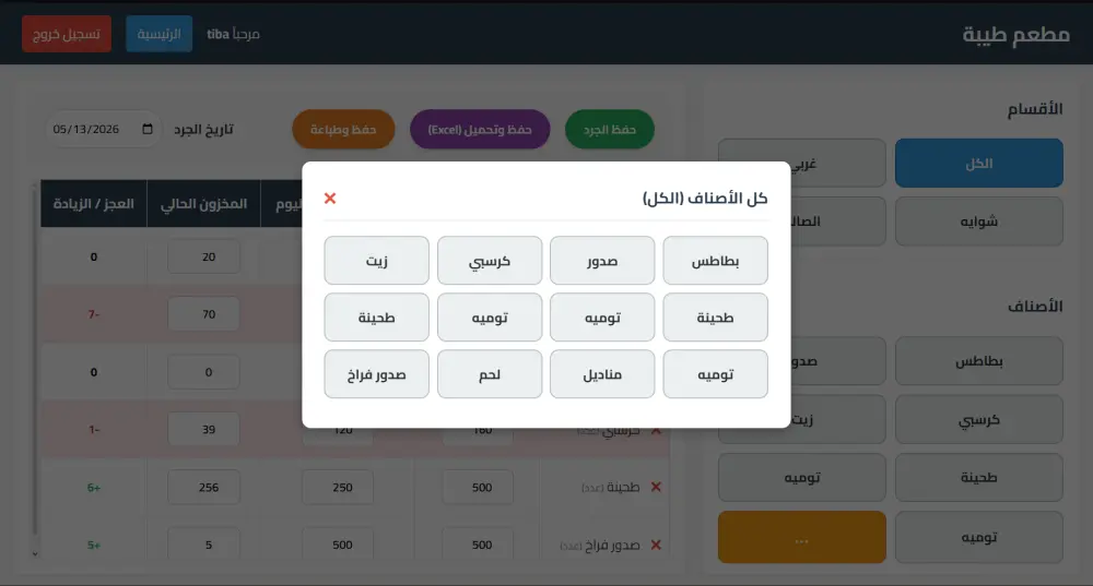 برمجة وتخصيص سيستم جرد متكامل للمطاعم والكافيهات (Web-based) مقابل 40 دولار.