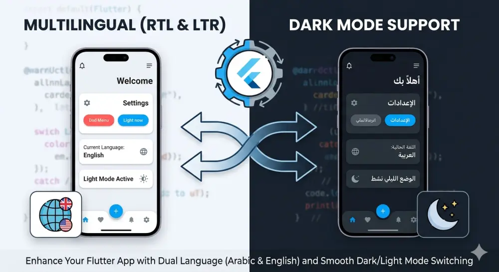 إضافة ميزة تعدد اللغات والوضع الليلي لتطبيق Flutter