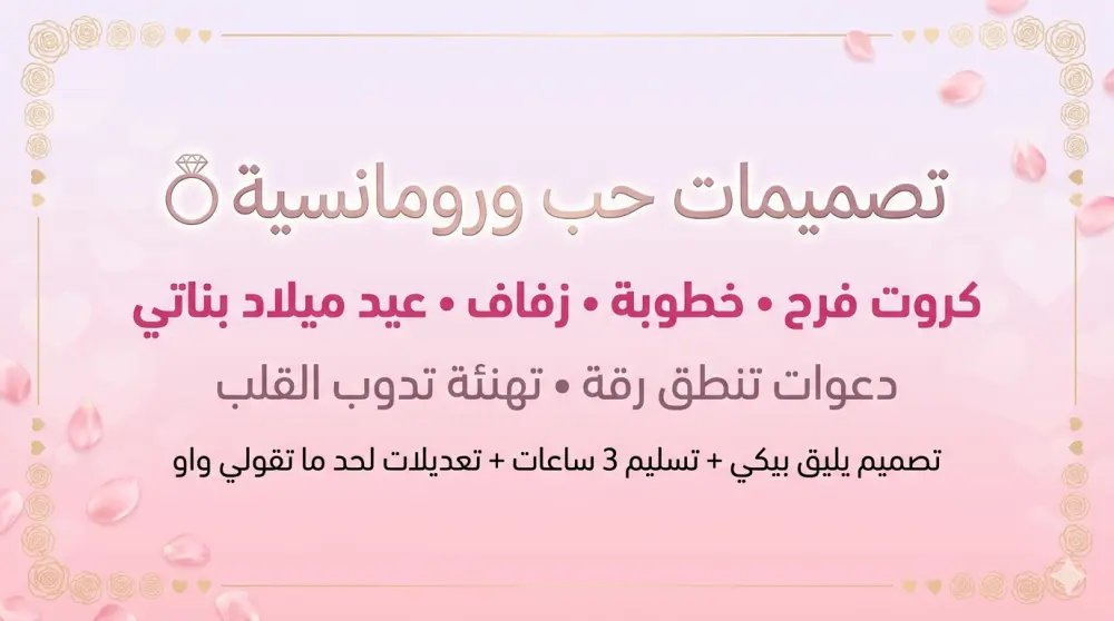 تصميم كروت حب ورومانسية روز + خطوبة وزفاف تنطق رقة $10