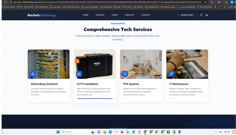اقوم بتصميم صفحة ويب احترافية لشركات كاميرات المراقبة والشبكات تحتوي على عرض الخدمات ومعرض المشاريع
